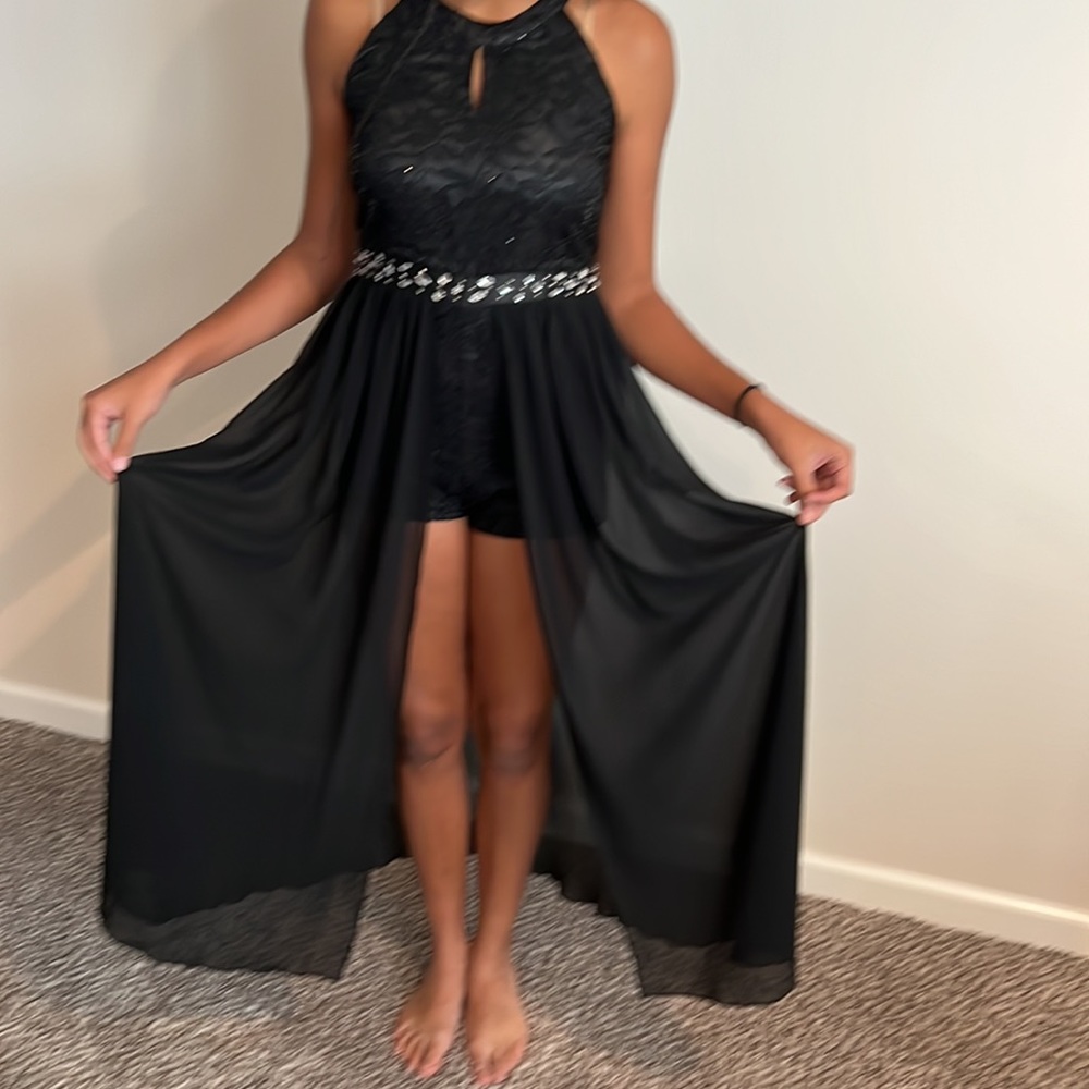 Short romper with sheer long skirt